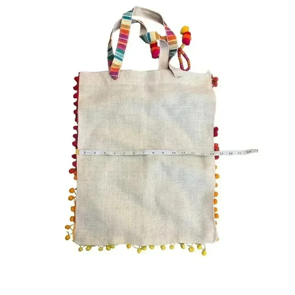 NWT Rungolee Women's Pom Pom Bag Pink Multi Canvas Tote Bag - Picture 9 of 12